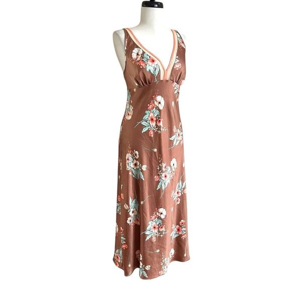 INC Y2K Babydoll Floral Slip Midi Dress M Fairy Whimsigoth Mocha Mouse nightgown - Picture 1 of 11
